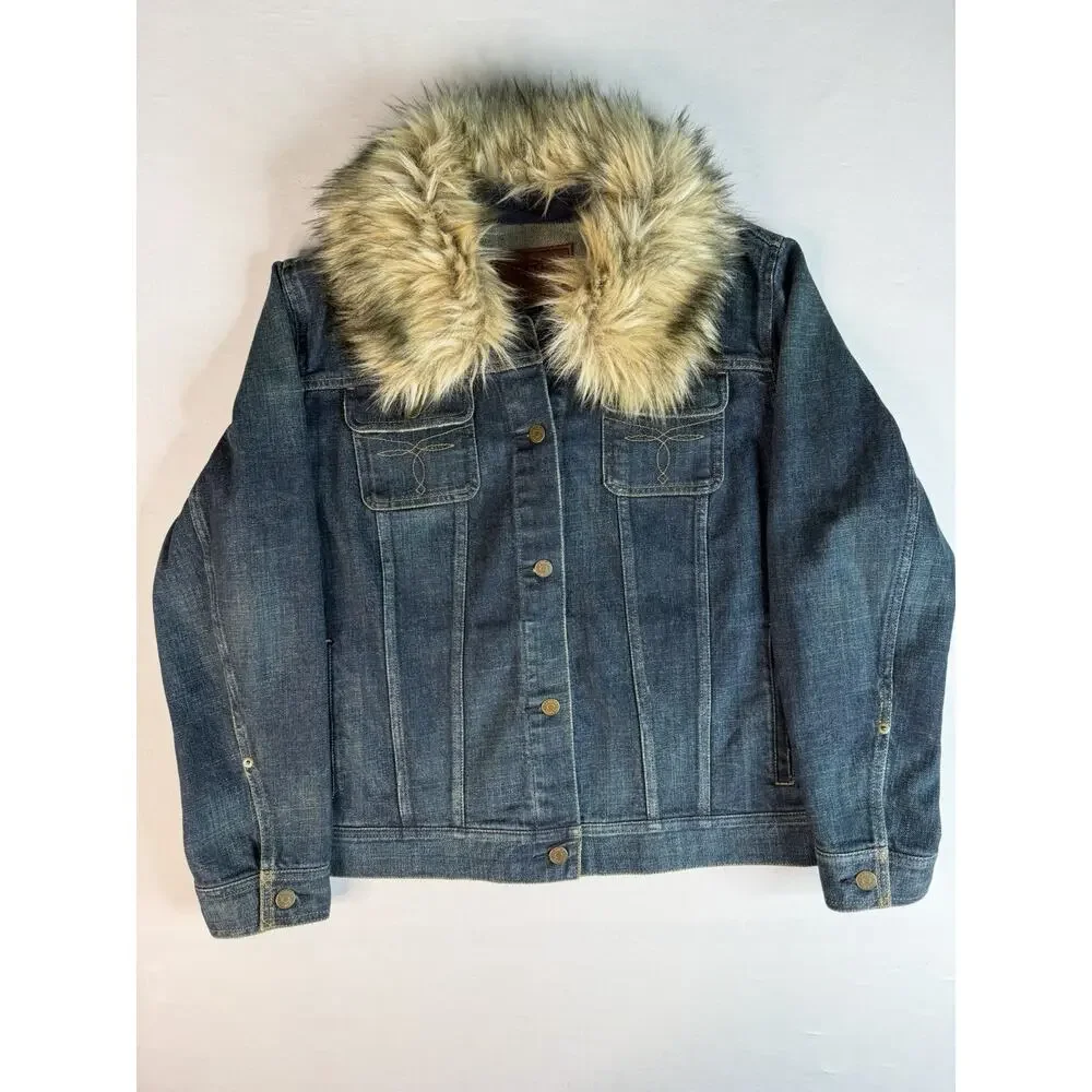 Ralph Lauren Denim Jean Jacket Size Medium Detachable Faux Fur Collar - Picture 1 of 5